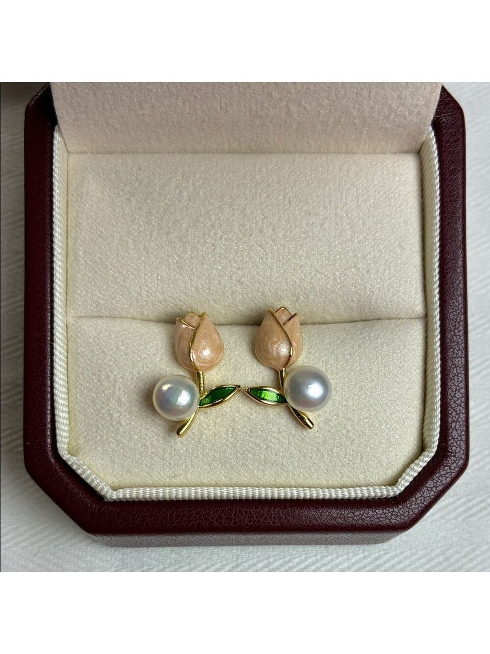 Tulip Pearl Stud Earrings | Sterling Silver Posts | Christmas Gift for Her